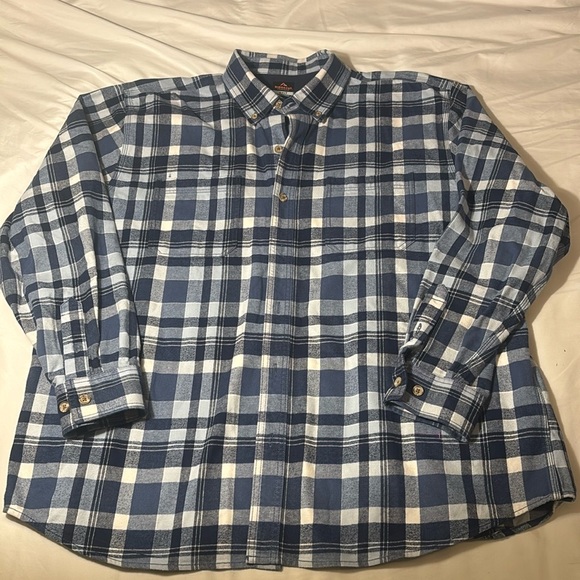 Ridgecut Toughwear Heavy Flannel Shirt Mens 2XL Blue Plaid Long Sleeve Workwear - Picture 1 of 9